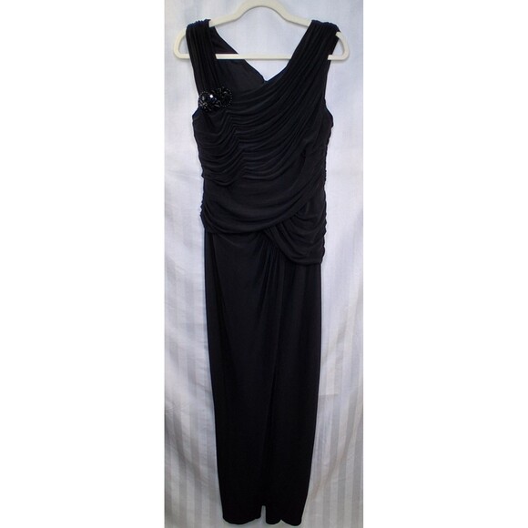 Adrianna Papell Formal Maxi Ruched Dress Broach Accent Size 14 Petite - Picture 1 of 16
